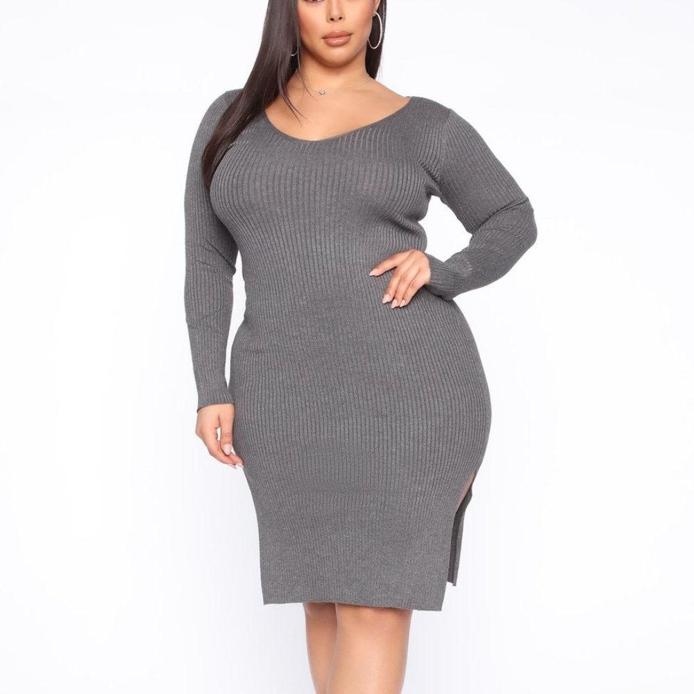 Watchin' Me Midi Sweater Dress - Charcoal